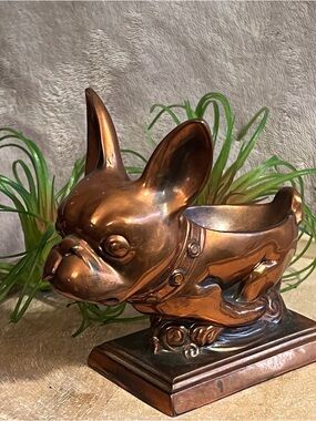 Vintage Copper French Bulldog pipe stand Planter, Air Plant Holder, planter
